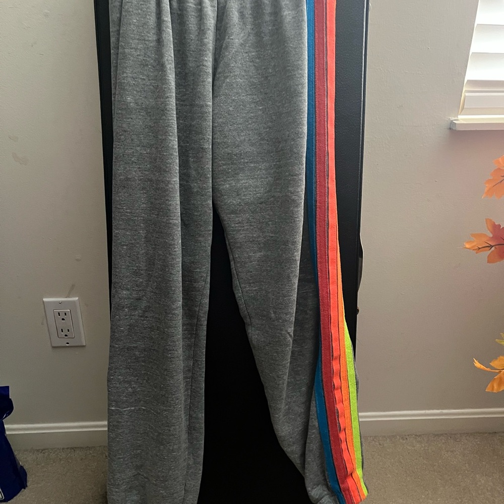Aviator Nation Gray Joggers with Multicolor Stripes